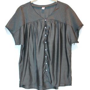 Old Navy Button Up V-Neck Blouse Charcoal Black Top This So You, M, L NEW